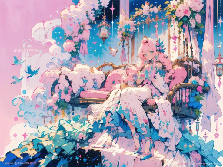 wearing pink skirt、Anime girl wearing a pink umbrella,  in a dress, , , Portrait of magical lolita girl, , portrait of Magical Girl, Cute anime wearing beautiful dresses, style of Magical Girl, Soft anime illustration, Magical Girl, lolita style,