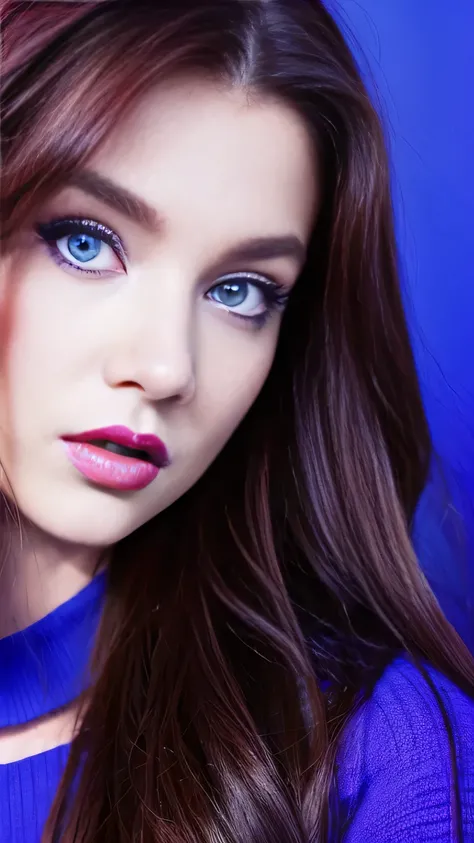 Face Barbara Palvin、Realistic Woman、Purple Lipstick, Red-haired, blue eyes, Longhaire、Black background、full HD