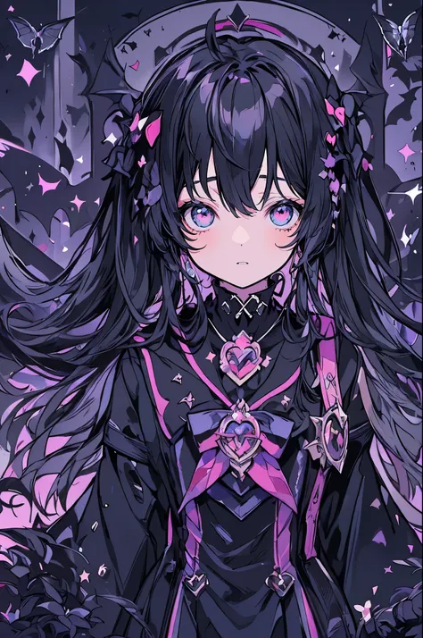 ((Upper body shot))、(1 Dark Magical Girl:1.5)、Black Magical Girl、(Black Hair、Super long hair)、Ruffled Skirt、Black ribbon、butterfly々、Lots of black flowers、Black Feather、(Jet Black Eyes、No light in my eyes)