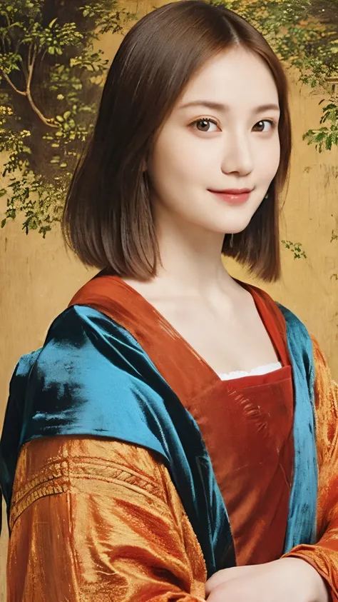 290 (20-year-old woman,Short Hair) , (A kind smile) , (palace), (colorful), (Leonardo da Vinci paintings), flower, Mechanical Engineering Background