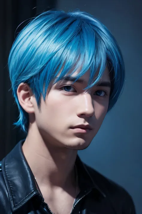 Man,Handsome,Short Hair,Blue Hair,In the Dark,juvenile,Anime Style