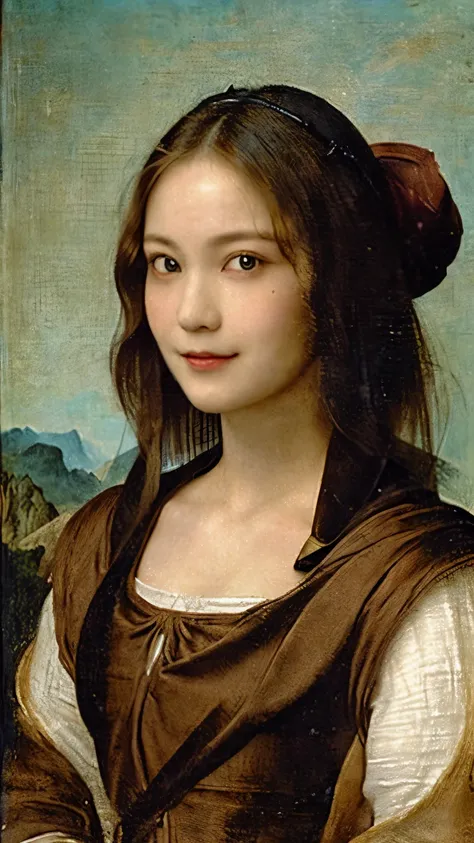 291 (20-year-old woman,Short Hair) , (A kind smile) , (Physics Equations), (colorful), (Leonardo da Vinci paintings), flower, Steampunk Airship