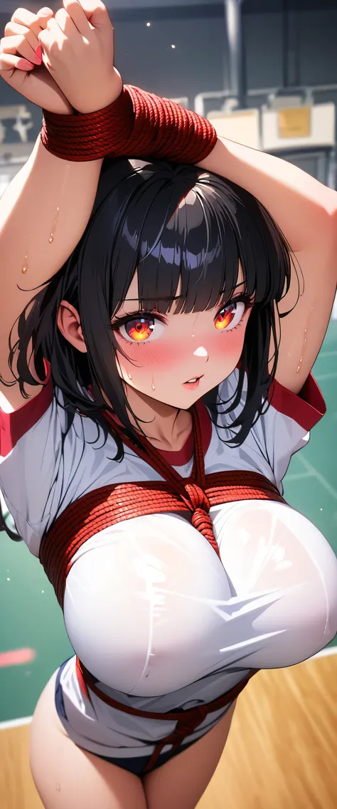 anime girl with big breasts posing on a basketball court