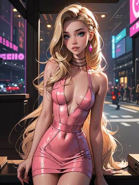 ((((masterpiece, best quality, high resolution)))), Extremely detailed 8K, Beautiful girl with slender body, e-girl, (Ultra HD, Ultra-detailed, Highly detailed, Highly realistic, Ultra-realistic, photograph realistic), (1girl:1.5), (Realistic blonde hair w...