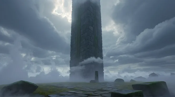 Game scene, There are no humans., quadratic element, Comic Outdoor, Cloudy day, cloud, Cloudy, Scenery, Fog, Stone pillar, Animation