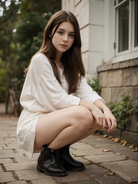 Girl Pale Skin with ankle boots.