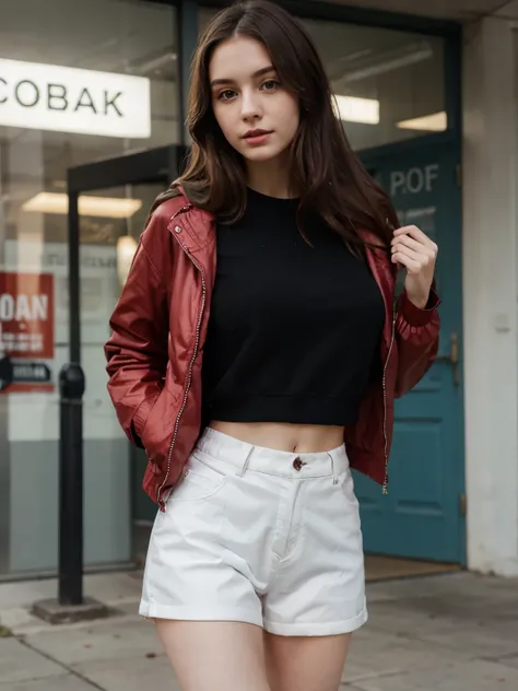 Girl Pale Skin with  Jacket Red