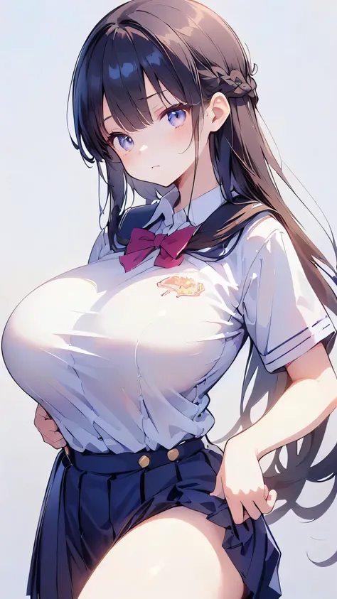 Ultra-high resolution, 8k,high quality,(((Extra low length,Skinny body)),cowboy shot , ((no hat:1.3))),Slender,Cute hairstyle,,(iridescent light,soft shadow,Anime Painting,thin line drawing),(((((super enormous cartoon-like breasts,(big breasts),(((Student...