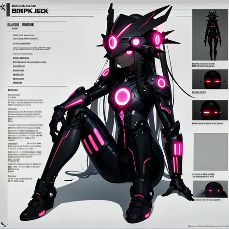 biopunk, biopunk art, biopunk atmosphere, ((character sheet list)), (concept arts), knee length portrait, gloomy biopunk demon girl, dark skin, (dark black skin), (red visor), long smooth hair, gray noise colour hair, open shoulders, meat helmet, membrane ...