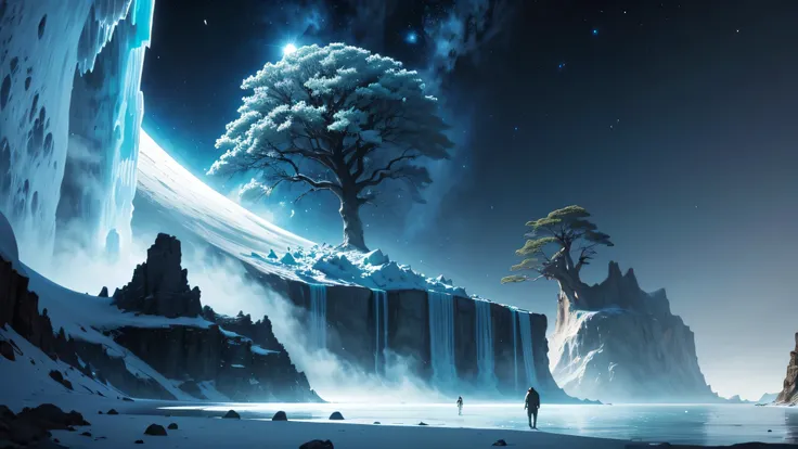 100,000 year old tree on the moon, There is an iceberg, waterfall, lagoon, forest, see the world,