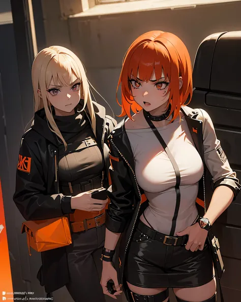 Magnificent, une fille, manga, agressive, regard hypnotisant, Magnificent, cyberpunk dressed, Mad Max, in the desert, apocalypse, sexy, badass, aesthetic, orange and black colors