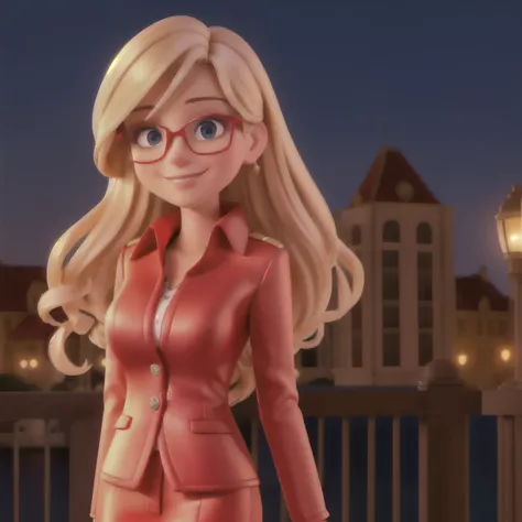 a blonde woman in a red suit and brown eyes and glasses posing for a photo, professional photo, professional profile photo, amazing professional photo, ekaterina, Estefânia Villegas Burgos, profile picture, Magda Torres Gurza, photo taken at night, Adriana...