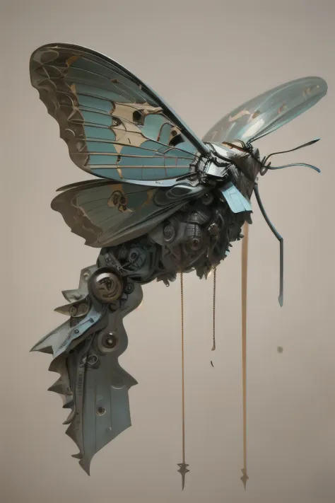 a giant robotic moth made of black metal, intricate yet imposing, built for war, steampunk mechanical moth