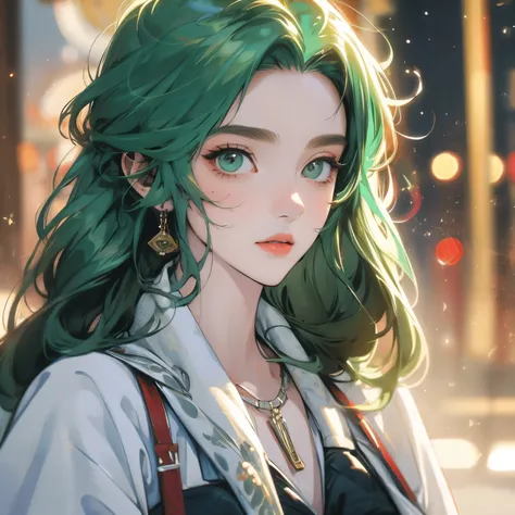 Titanic song , sharp gaze, portrait woman, green hair