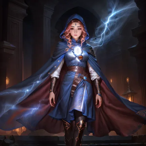 there is a woman in a cape and a cloak standing on a stone steps, female mage, epic mage girl character, female mage!, archmage, portrait of a female mage, epic fantasy digital art style, beautiful celestial mage, fantasy mage, mage, maya ali as a lightnin...