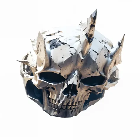 A close-up of a skull with horns on a white background., horned skull mask, skull mask, skull like, knight helmet with raven skull, fantasy skull, face with skull mask, monstrous skull, Full face cover skull shape, skull helmet, skull head, alien skull, mo...