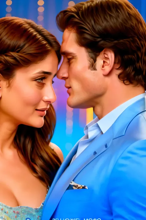 A Hollywood movie poster with Kareena Kapoor and Henry Cavill. Legend of the  tv series .Theyre smiling and ready to kissing , kareena is in naked. Only two persons in the poster 