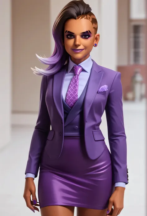 score_9, score_8_up, score_7_up, score_6_up, score_5_up, score_4_up, 3d,
owsombra, smirk, three-piece suit, ((waistcoat)), purple skirt suit, dress shirt, purple necktie, blazer, suit jacket, bodycon pencil skirt, (lilac shirt with white collar), white shi...