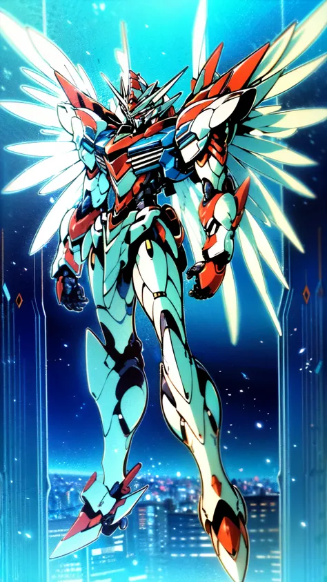 (masterpiece:1.5, best quality:1.5, extremely delicate:1.5), (male:1.5), humanoid Mecha, fully enclosed shoulder guards, matching arm and leg guards, full body, full armor, the design balances heavy with agility, (((the color scheme is primarily Blue with ...