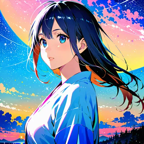 Created exquisite ultra-high illustrations reminiscent of girl Makoto Shinkai&#39;s style, Features extremely fine ultra-high detail and ultra-high quality. Angelic, ultra-high Detail of a woman walking, A woman is wearing a hoodie and holding a machine gu...