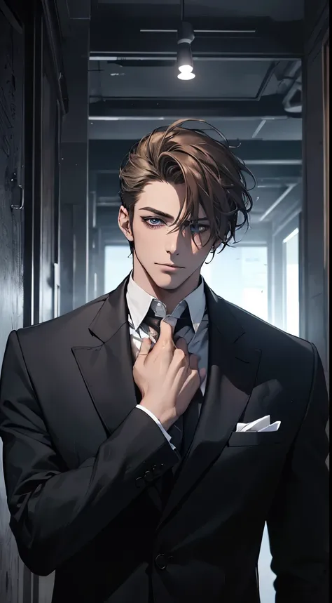 (best qualityer,4K,8k,high resolution,work of art:1.2),ultra detali,(realisitic,photorealisitic,photo-realisitic:1.37),1 men,3,mature man,Very beauthful,without expression,ssmile,short gray brown hair,blue colored eyes,piercing look,perfect face without mi...