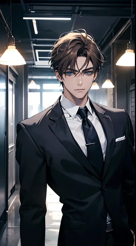 (best qualityer,4K,8k,high resolution,work of art:1.2),ultra detali,(realisitic,photorealisitic,photo-realisitic:1.37),1 men,3,mature man,Very beauthful,without expression,ssmile,short gray brown hair,blue colored eyes,piercing look,perfect face without mi...