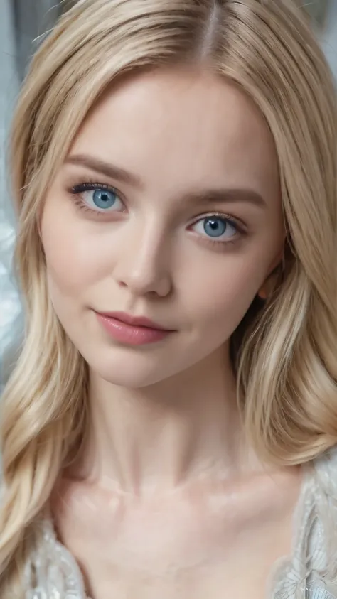 Photo of a blonde woman looking at the viewer blue eyes blonde hair