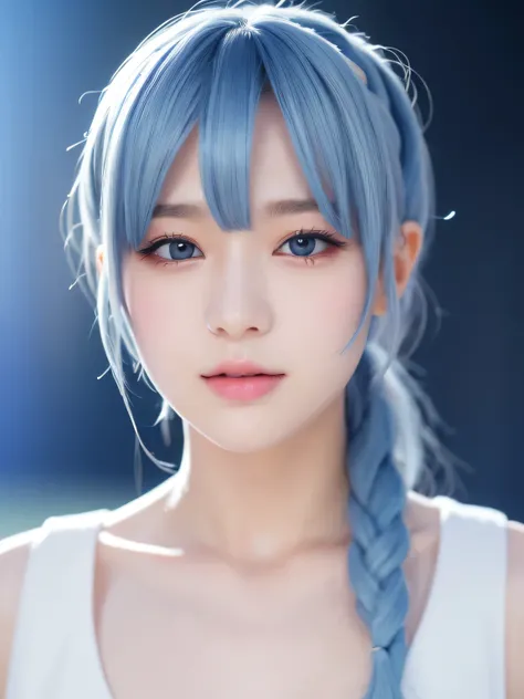 (best quality, masutepiece:1.2), 1 girl, schoolgirl, solo, sky blue hair,eyes with beautiful details,the upper part of the body,...