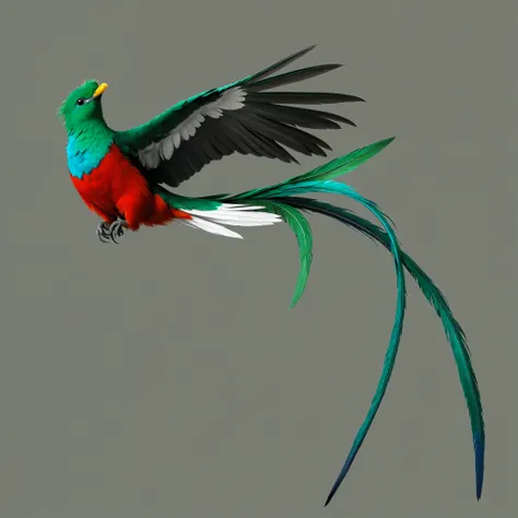 (8k, 16k, Best Quality, High resolution, 非常にdetailed,Anatomically correct, Realistic, RAW Photos: 1.1), ((resplendent quetzal bird:1.5),(Costa Rica&#39;s national bird,quetzal:1.4),Short beak,Distinctive lapis lazuli tail feathers,Two very long tail feathe...