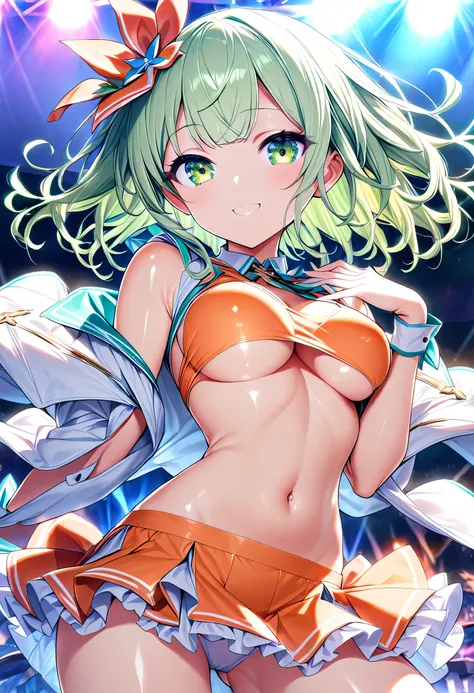 ((Best Quality)), ((masterpiece)), (detailed), Perfect Face, Idol, Shining Stage, Colorful lighting, A woman wearing an idol costume,, detailed face, Long eyelashes, Beautiful Eyes, Fluttering Hair, Feminine curves,
1 person、whole body、Cheerful face、smile、...