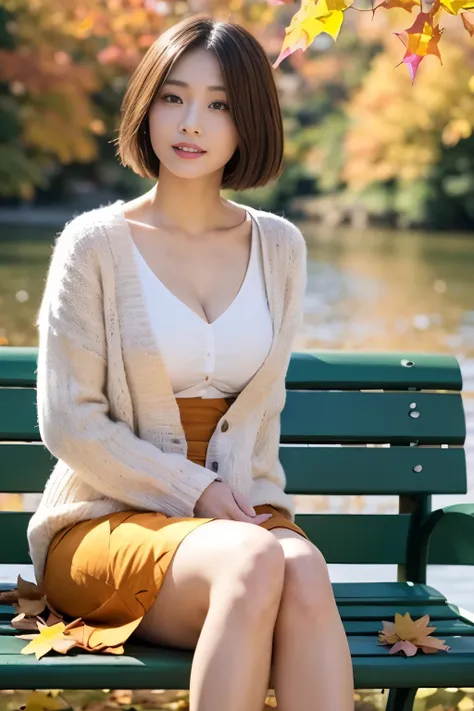 photorealistic, Real Photo, anatomically correct, accurate, textured skin, super detail, 
whole body, 1 girl, beautiful Japanese woman, look at viewer,
(light smile:0.6),  Natural Makeup, 
Short hair swaying in the wind,
medium breasts, Cleavage, Glamorous...