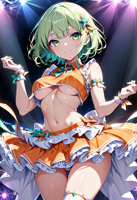 ((Best Quality)), ((masterpiece)), (detailed), Perfect Face, Idol, Shining Stage, Stage Set,null,Stage Lighting,Colorful lighting, A woman wearing an idol costume,, detailed face, Long eyelashes, Beautiful Eyes, Feminine curves,
1 person、whole body、Cheerfu...