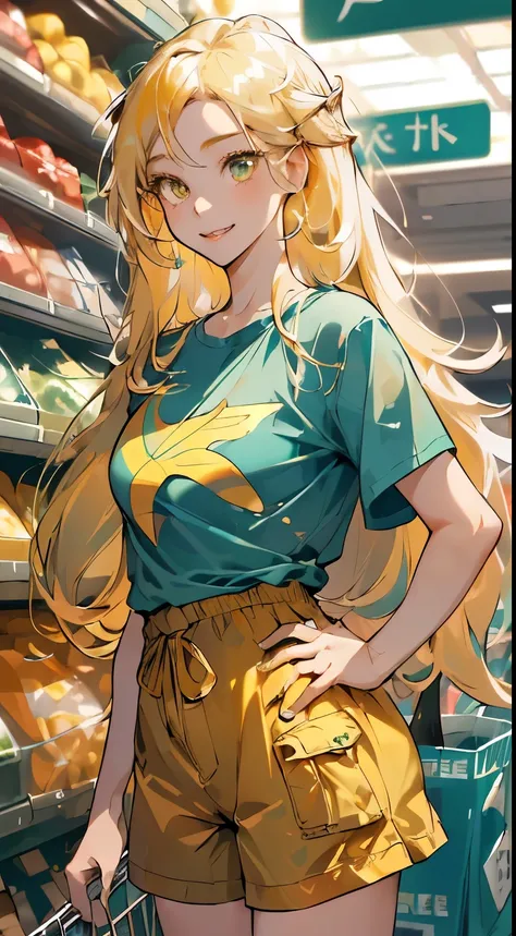 highres, ultra detailed, 1girl, solo, extremely detailed eyes, (Gold colored hair:1.5) ,long hair, (straight waist-length gold colored hair:1.5) ,(Anti-flash white-colored eyes:1.5) , ulzzang , she is wearing a (( Celeste colored Solid Color Overszie T-shi...