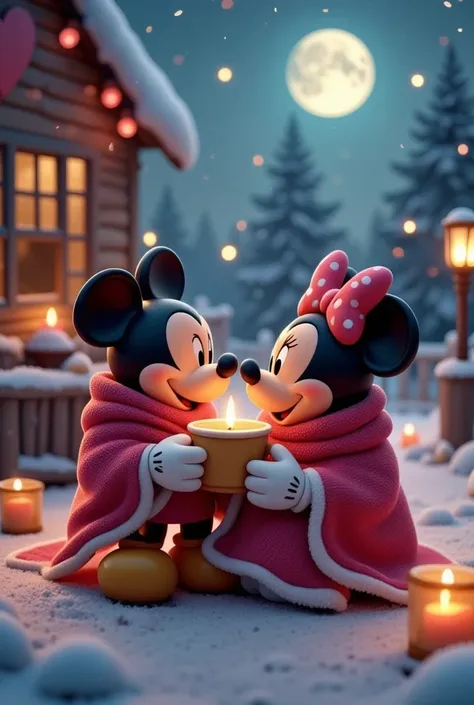 3d render,
valentines day, handmade, tranquil, candles, mickey and minnie mouse, charming bed and breakfast, sharing a warm blan...