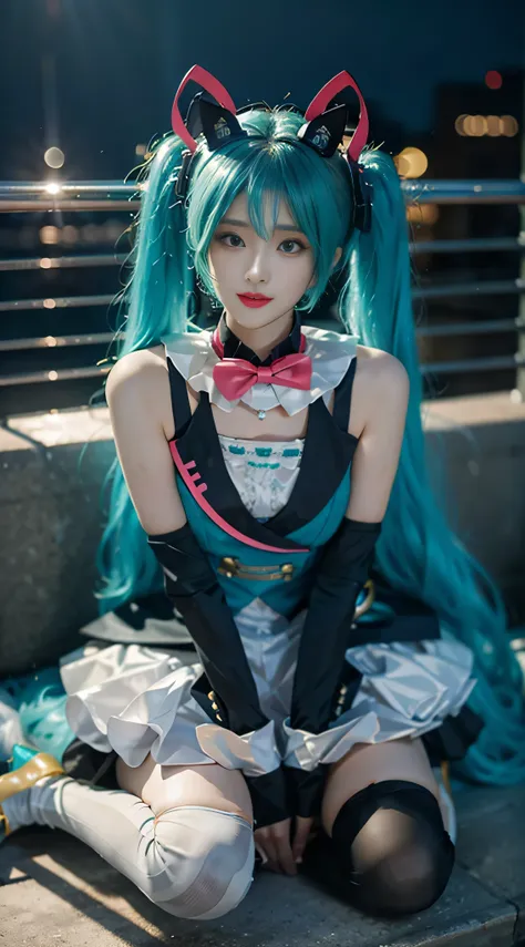 hatsune miku role play costume, hatsune miku, future magical, role play, light green hair, double tail, very long hair</input></...