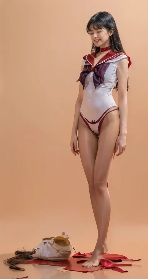 No background、(((Beautiful legs in tights.)))、(((Legally express the beauty of pain faces)))、(((Wearing white gloves)))、((((Make the most of your original images)))、(((Red Sailor Collar、Red ribbon)))、(((Sailor Mars Costume)))、(((Beautiful Hair)))、(((Eyes c...