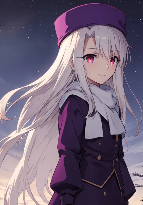 best quality, masterpiece, highres, solo, (illyasviel_von_einzbern_fatestaynightufotable:1.10), 1girl, papakha, night, northern ...