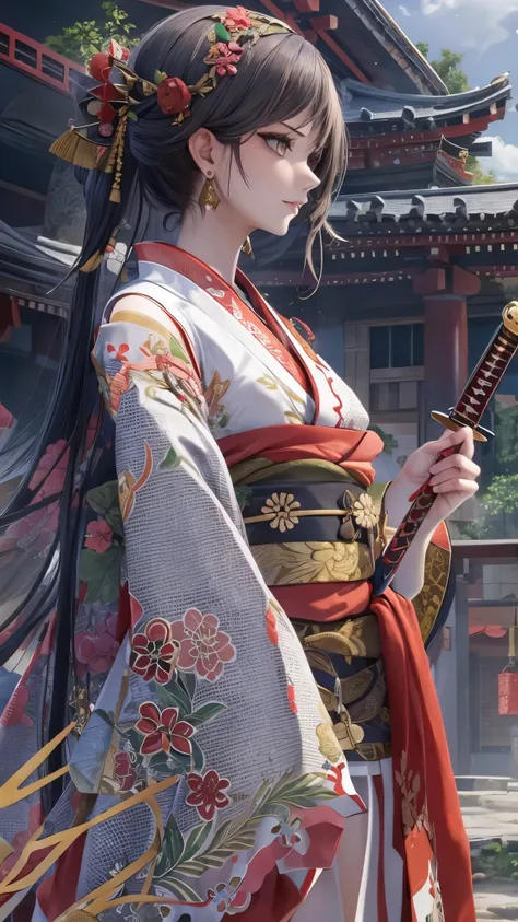 ((Best Quality)),(Ultra-high resolution),(Super detailed),(Detailed Description),((The best CG)),(masterpiece),Highly detailed art,(Art with precise detail:1.5), (Female Swordsman:1.5),Beautiful and well-proportioned face:1.3,Sharp, deep green eyes,Black s...