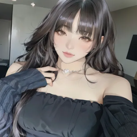 asian woman with long hair, ulzzang, with bangs, neat hair with bangs, gorgeous young korean woman, long hair with bangs, black hime cut hair, korean girl, UHD, masterpiece, retina, accurate, anatomically correct, textured skin, super detail, high details,...