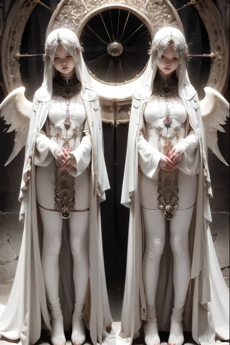 ((best quality、8k、masterpiece:1.3))，((gothic punk angel、prayer pose))、the image color is white.、japanese maiden，((full body port...