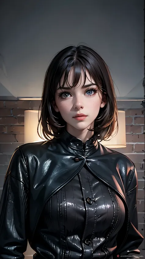 Beautiful girl with realistic black eyes, pale skin, medium length black hair, perfect face, perfect eyes, wearing a coat, very detailed, comprehensive movie, digital painting, 8K, cinematic lighting, highest quality, High resolution, great work, Post-proc...