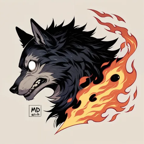 score_9, score_8_up, score_7_up, score_6_up, l0g0, no human, black wolf, blank eyes, flames, simple background, logo, side view