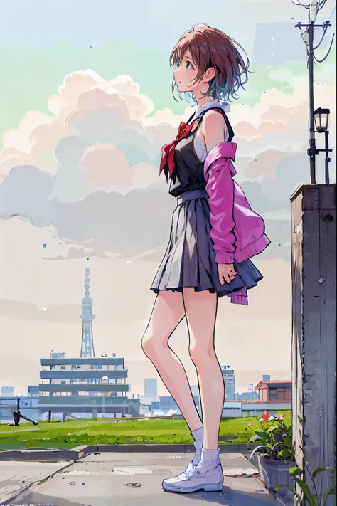 (Best Quality:2.0), ([profile:1.5), (Red face:1.3), (Realistic:1.5), 1 , rooftop、Tokyo Skytree、Concept Art、masterpiece、High resolution、Photographed from the front、There are no people，Embarrassed look, smile, Very nice girl, Innocent face, Young Face, Clear...