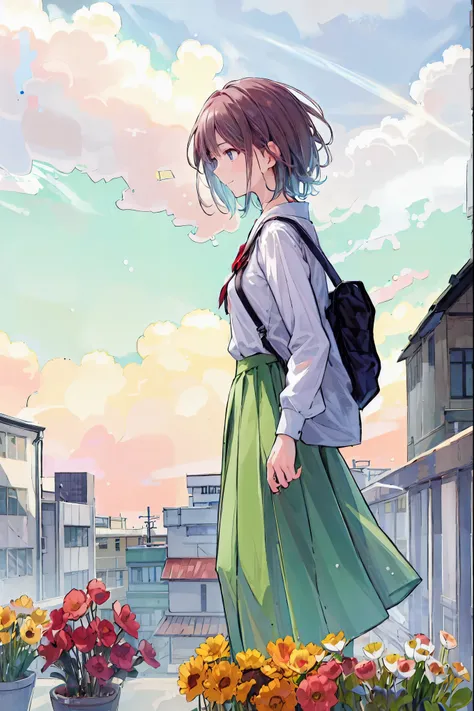 (Best Quality:2.0), ([profile:1.5), (Red face:1.3), (Realistic:1.5), 1 , rooftop、Tokyo Skytree、The wind is blowing strongly，Concept Art、masterpiece、High resolution、Photographed from the front、There are no people，Embarrassed look, smile, Very nice girl, Inn...