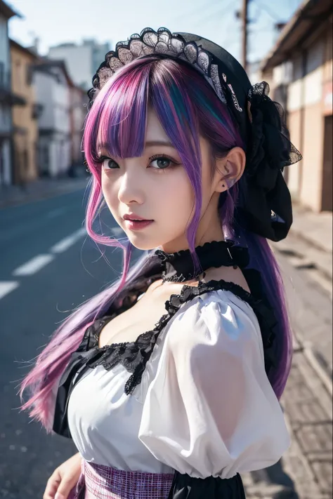 (Ground Mine Girl、gothic lolita fashion)、high quality, Realistic、High resolution, Realistic、8k、masterpiece, detailed.Impressive, Japanese、Cutting-edge female photography portraits、Expression of happiness、The way you look at someone you love、Looking at the ...