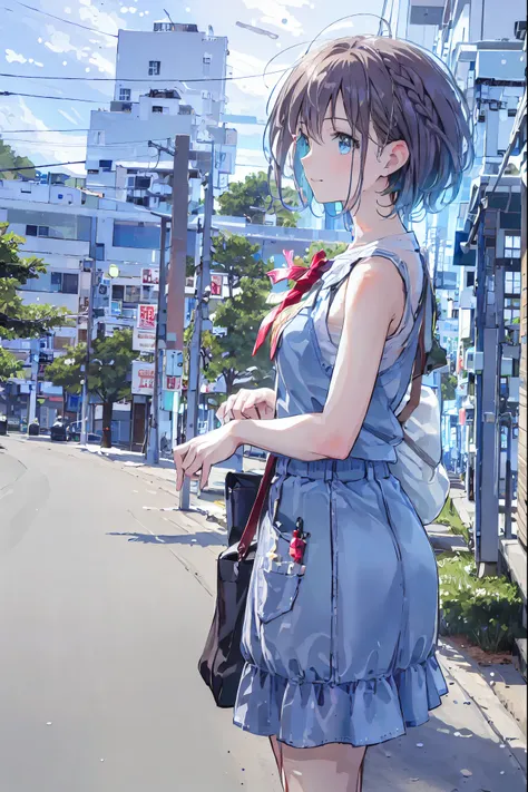 (Best Quality:2.0), ([profile:1.5), (Red face:1.3), (Realistic:1.5), 1 , rooftop、Tokyo Skytree、The wind is blowing strongly，Concept Art、masterpiece、High resolution、Photographed from the front、There are no people，Embarrassed look, smile, Very nice girl, Inn...