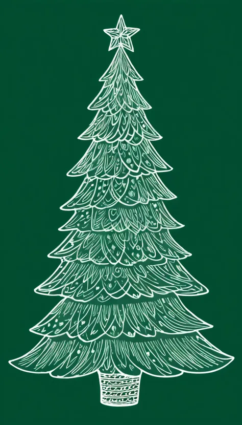 doodle drawing christmas tree in chalk style pattern with dark green background color