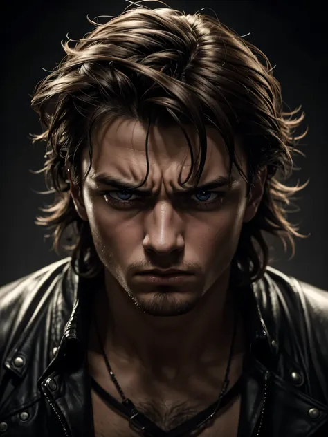 a young angry boy, detailed facial features, intense gaze, clenched fists, tousled hair, dramatic lighting, moody atmosphere, di...