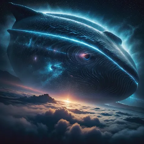 a giant whale swimming in space, creature with stardust, swimming through the galaxy, (best quality,4k,8k,highres,masterpiece:1.2),ultra-detailed,(realistic,photorealistic,photo-realistic:1.37),intricate details, cinematic lighting, vibrant colors, dramati...