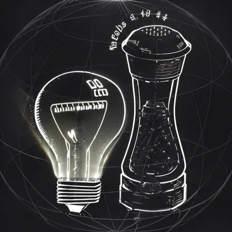 a close up of a pepper mill and a electric lamp, electric lamp, an upright electric lamp, electric lamps, electric lamp, lights on, por Matt Cavotta, Nixie tubo, innovation, bulbous, commercial illustration, on dark paper, por Matt Stewart, on a dark backg...